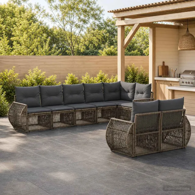 vidaXL Tuinbankenset 8 st 8-zits Grijs en Donkergrijs poly rattan, foto 2