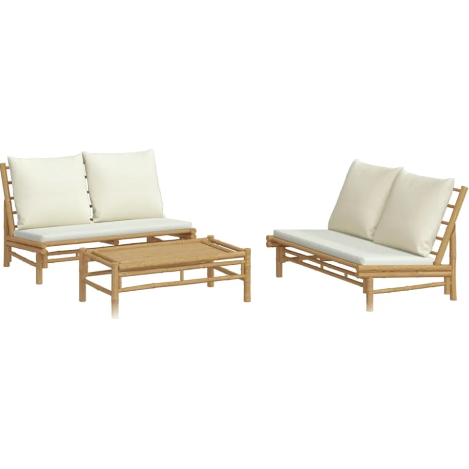 vidaXL 3-delige Loungeset met kussens bamboe crèmewit Bruin