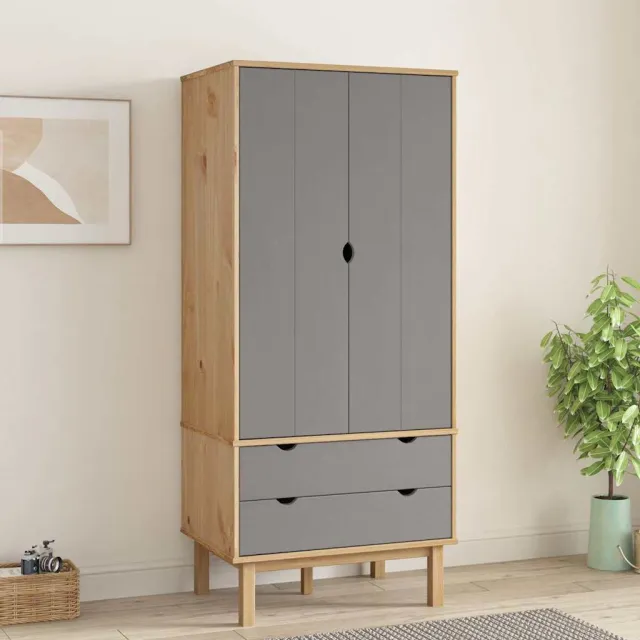 vidaXL Kledingkast OTTA 76,5x53x172 cm grenenhout bruin en grijs, foto 2