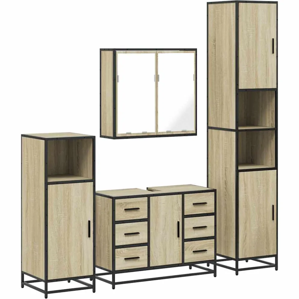 vidaXL 4-delige Badkamermeubelset bewerkt hout sonoma eikenkleurig, foto 3