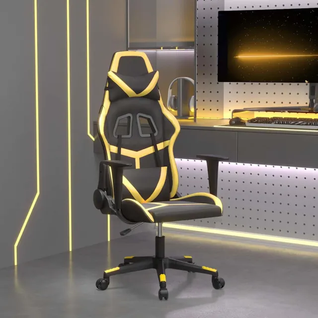 vidaXL Massage gamestoel kunstleer zwart en goudkleurig