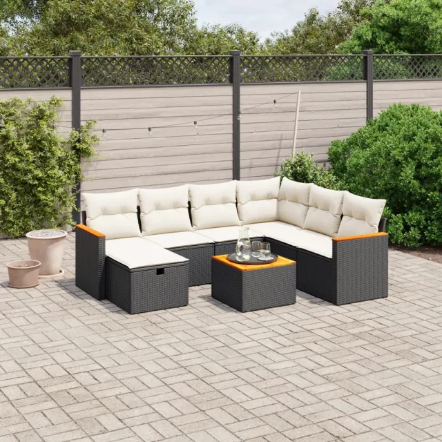 vidaXL 8-delige Loungeset met kussens poly rattan zwart, foto 2