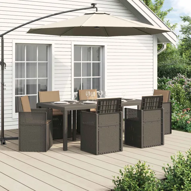 vidaXL Tuin eettafelset 7 st Lichtgrijs en Taupe PP
