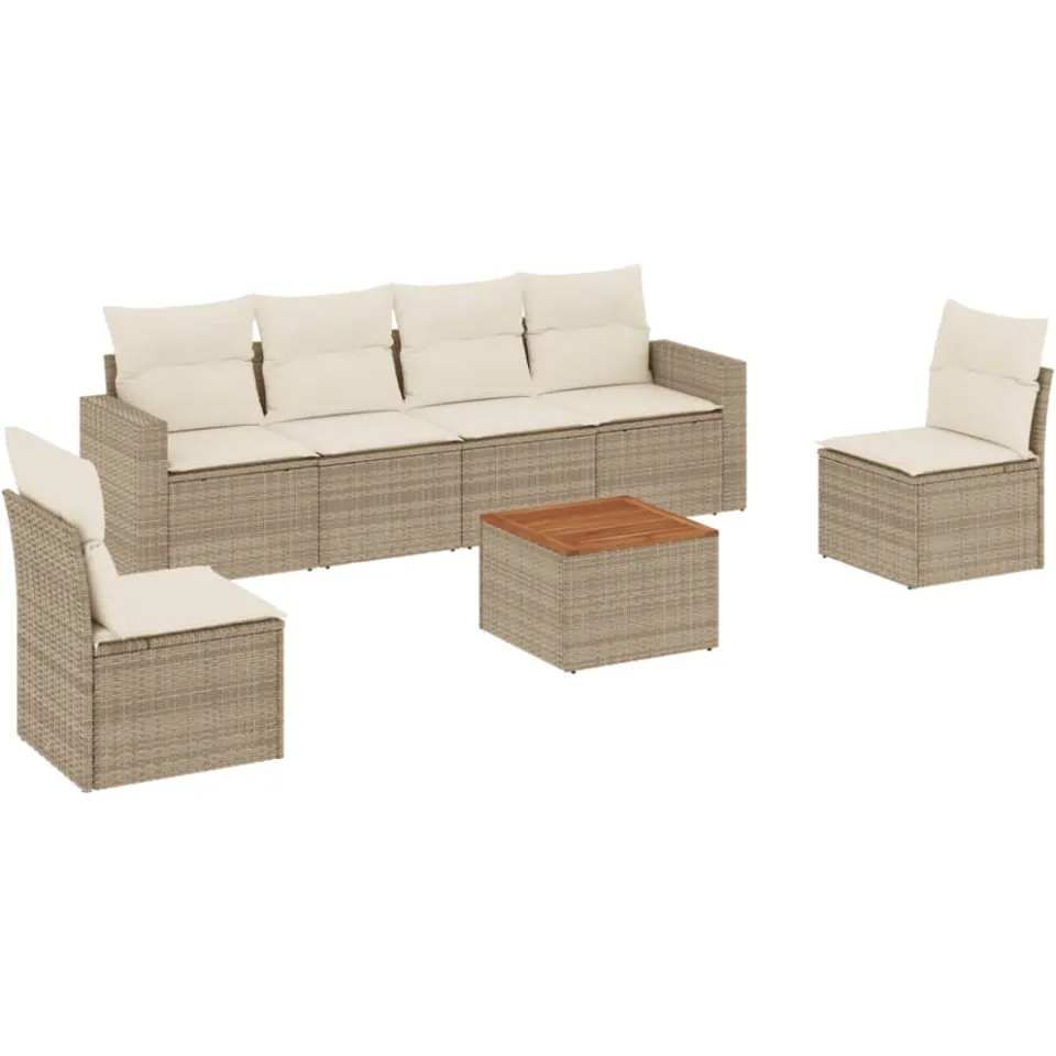 vidaXL 7-delige Loungeset met kussens poly rattan beige, foto 3