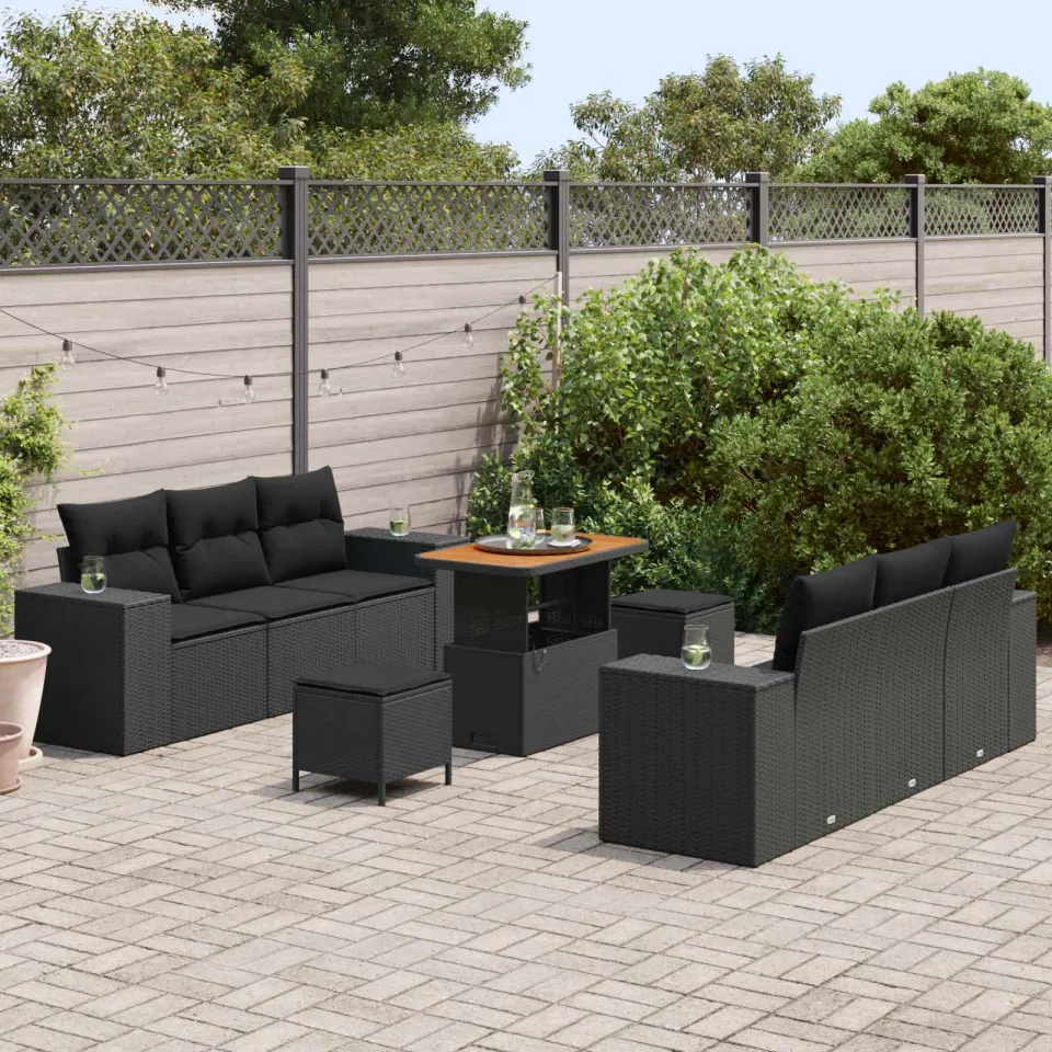 vidaXL Tuin Sofa Set 9 st Zwart Poly riet, foto 3