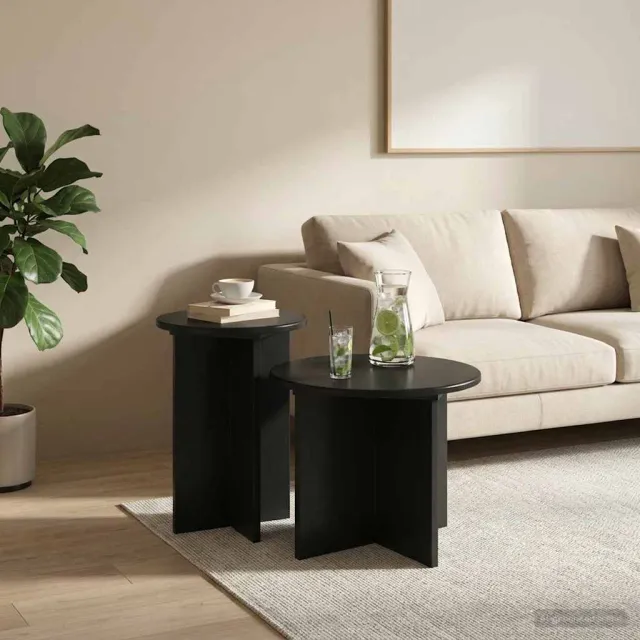 vidaXL Bijzettafelset 2 st Zwart Ø 45 x 35 cm Bewerkt hout