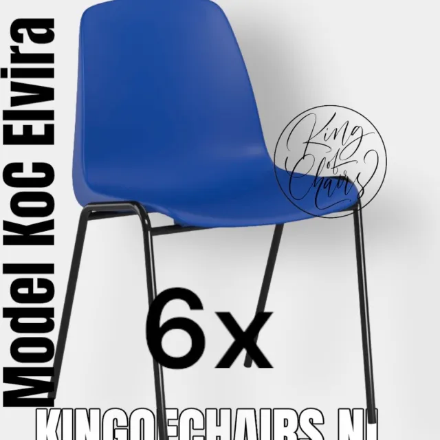 King of Chairs set van 6- model KoC Elvira blauw met zwart onderstel. Kantinestoel stapelstoel kuipstoel vergaderstoel tuinstoel kantine stoel stapel kantinestoelen stapelstoelen kuipstoelen stapelbare keukenstoel Helene eetkamerstoel