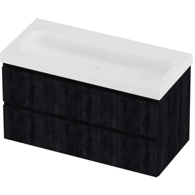 Proline Haga Badmeubelset Polystone Mezza Zonder Kraangat 100x46x58 cm Mat White Charcoal Oak Eiken