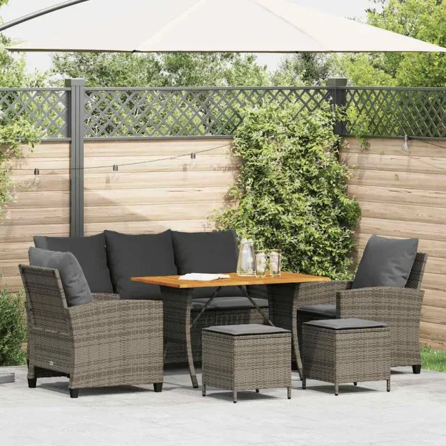 vidaXL 6-delige Loungeset met kussens poly rattan grijs, foto 2