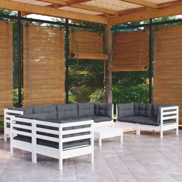 vidaXL 9-delige Loungeset met kussens massief grenenhout wit, foto 2