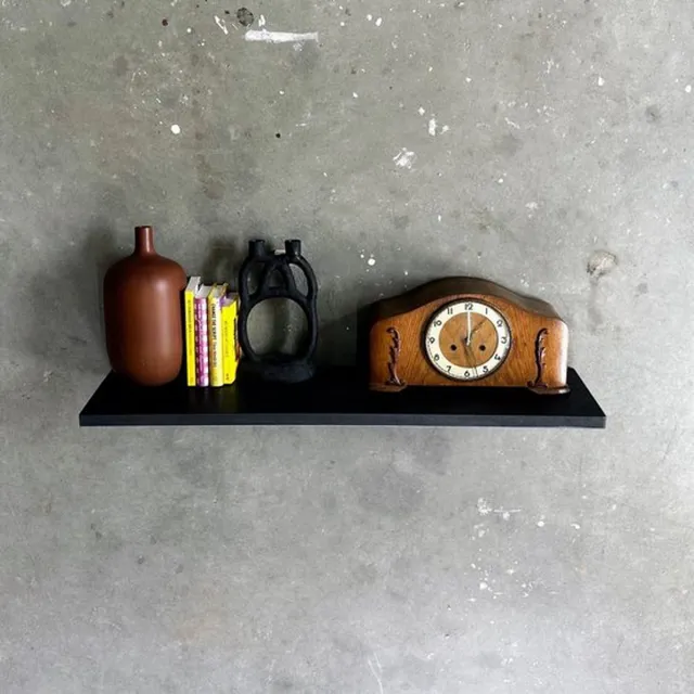 GoudmetHout Zwevende Wandplank Industrieel - 220 x 30 cm Muurplank - Zwart Eiken Hout - Decoratie Wandrek & Boekenrek - Hangplank Keuken - Floating Wall Shelf met Blinde Montage
