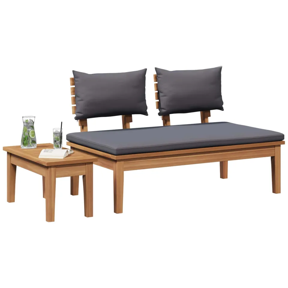 vidaXL Tuinbank en Tafel Set 2 st Grijs en Bruin Massief teakhout, foto 2