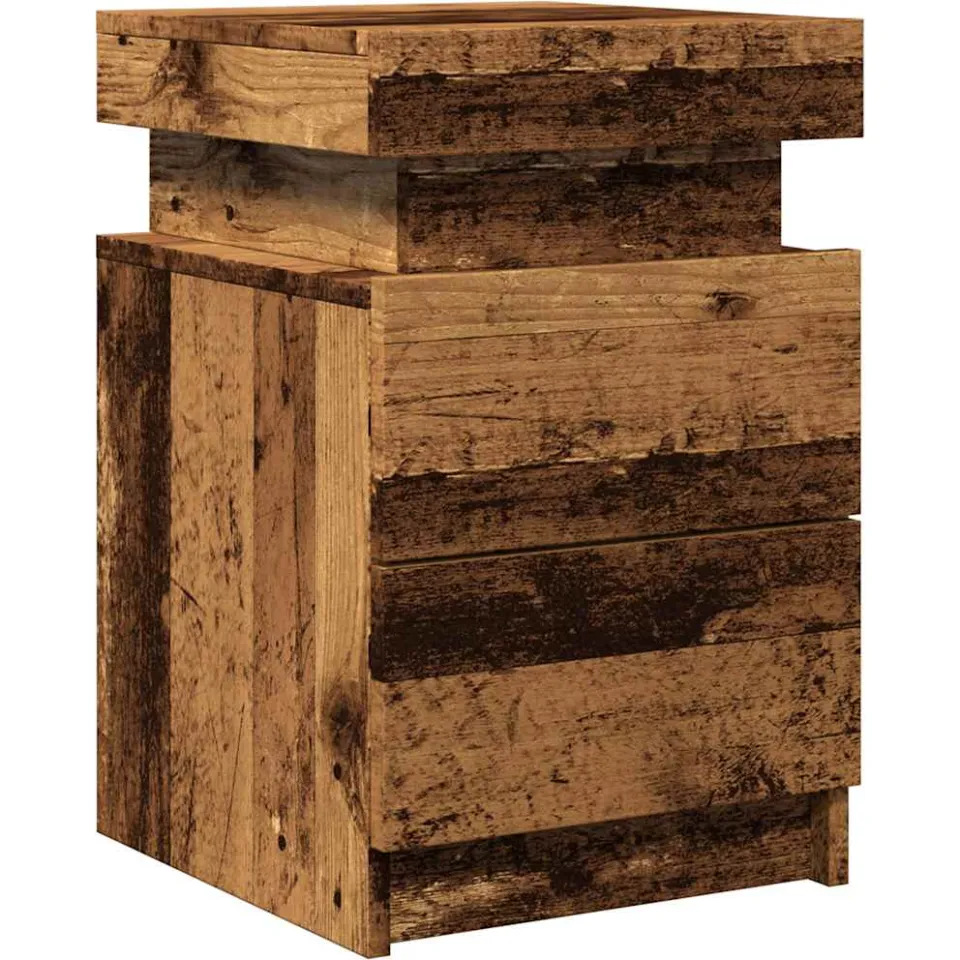 vidaXL Nachtkastje met LED 35x39x55 cm bewerkt hout oud houtkleurig Bruin