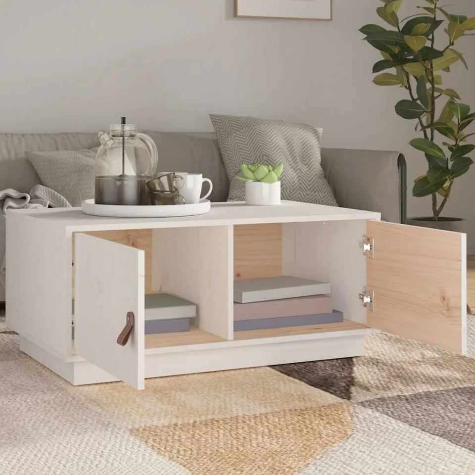 vidaXL Salontafel 80x50x35 cm massief grenenhout wit, foto 3