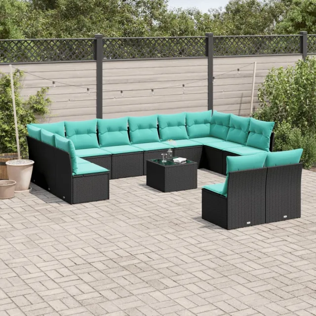 vidaXL 13-delige tuinbankset met kussens van zwart polyrotan