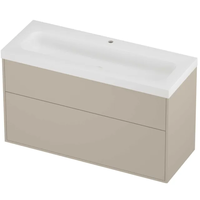 Proline Haga Badmeubelset Polystone Mezza 1 Kraangat Voor Grepen 120x46x73 cm Mat White Soft Linen Beige