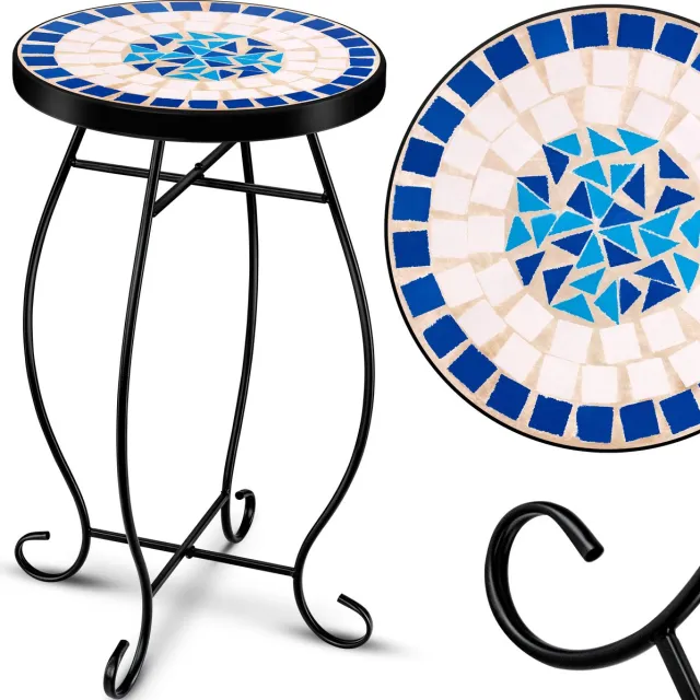Kesser Mozaïektafel Rond - Bistrotafel / Bijzettafel Metaal voor Balkon en Tuin, Bloemkruk met Mozaïek - Peripou