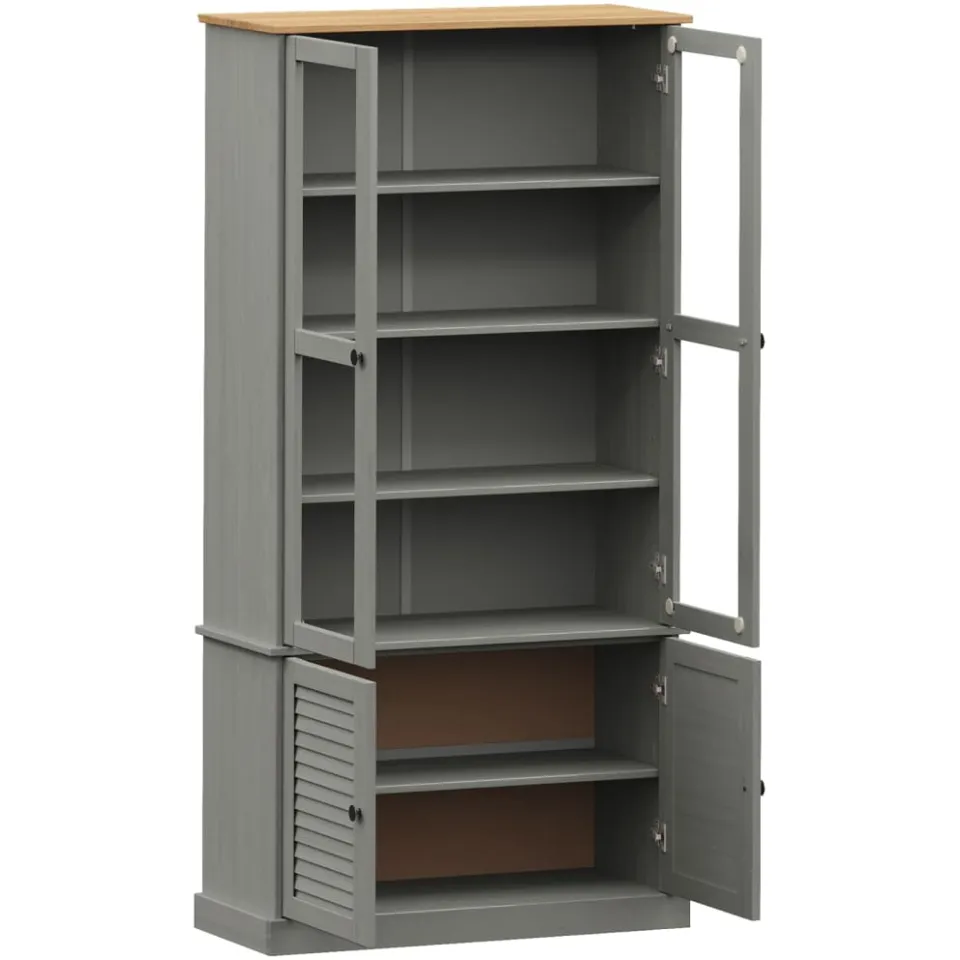 vidaXL Vitrinekast VIGO 85x35x170 cm massief grenenhout grijs, foto 3