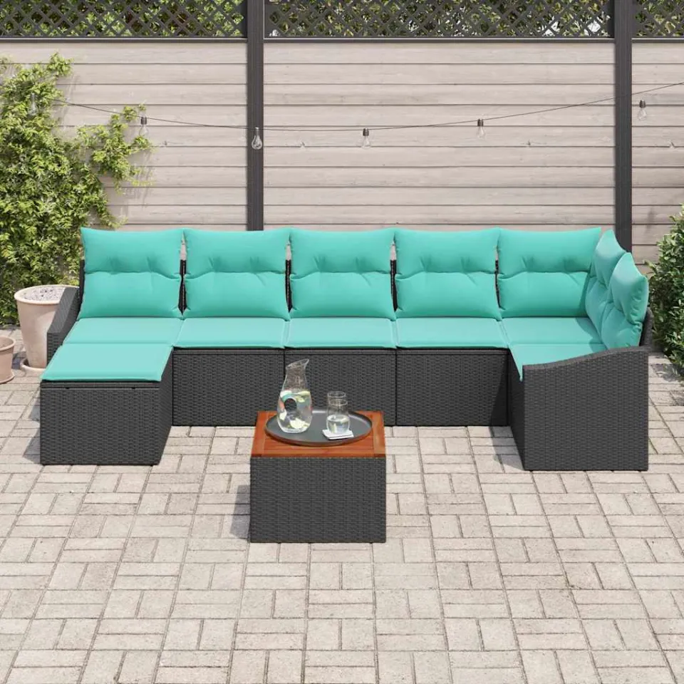 vidaXL Tuinbankenset 8 st Zwart poly rattan, foto 3
