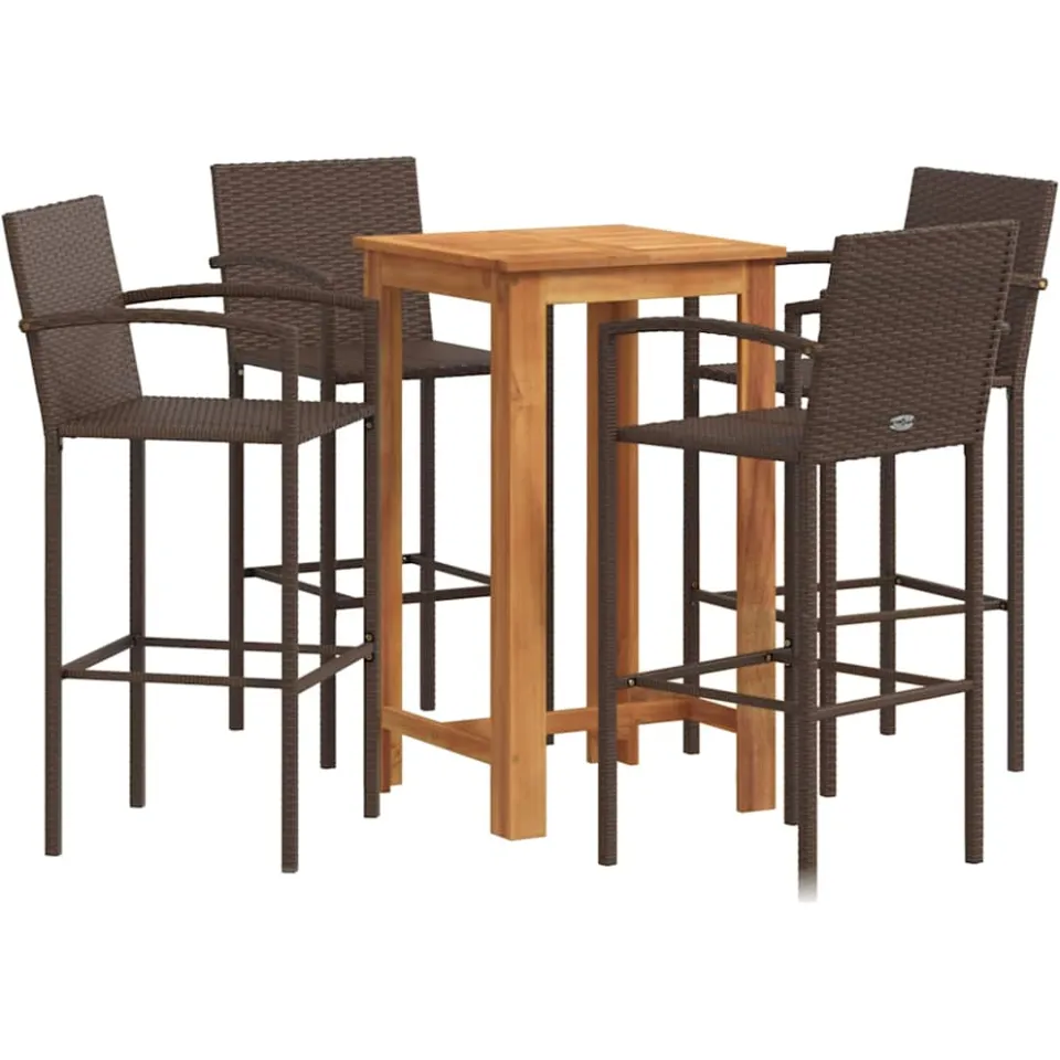 vidaXL 5-delige Tuinbarset massief acaciahout en poly rattan bruin