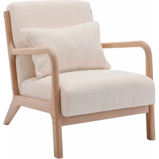 sweeek Scadinavische fauteuil van naturelkleurig hout en getextureerde bouclé - lorens Beige