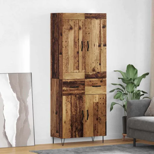 vidaXL Hoge kast Oud Hout 69,5 x 34 x 180 cm Bewerkt hout Bruin