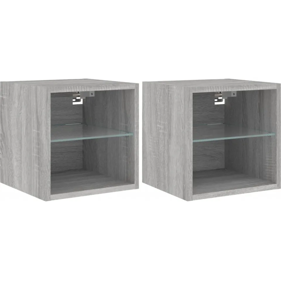 vidaXL Tv-wandmeubels met LED 2 st 30x28,5x30 cm grijs sonoma eiken, foto 3