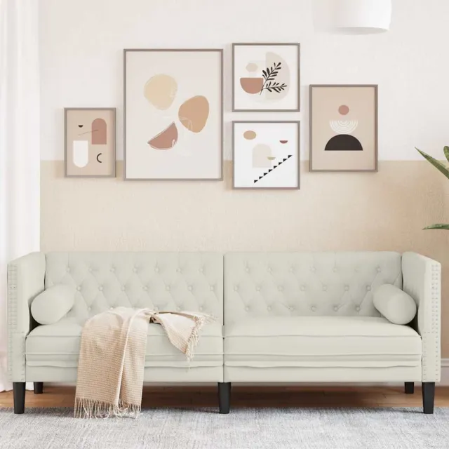 vidaXL Driezitsbank Chesterfield-stijl met bolsters fluweel crèmekleur