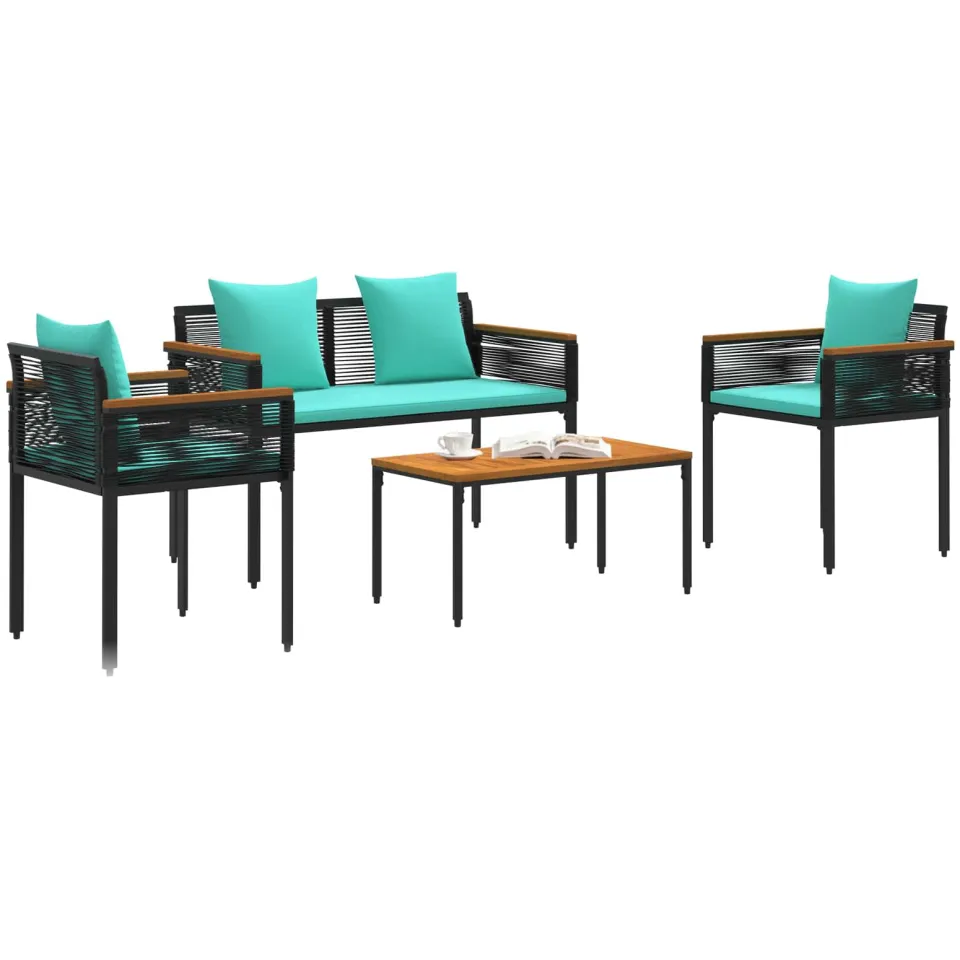 vidaXL Buitenmeubelset met kussen Zwart en Turquoise poly rattan, foto 2