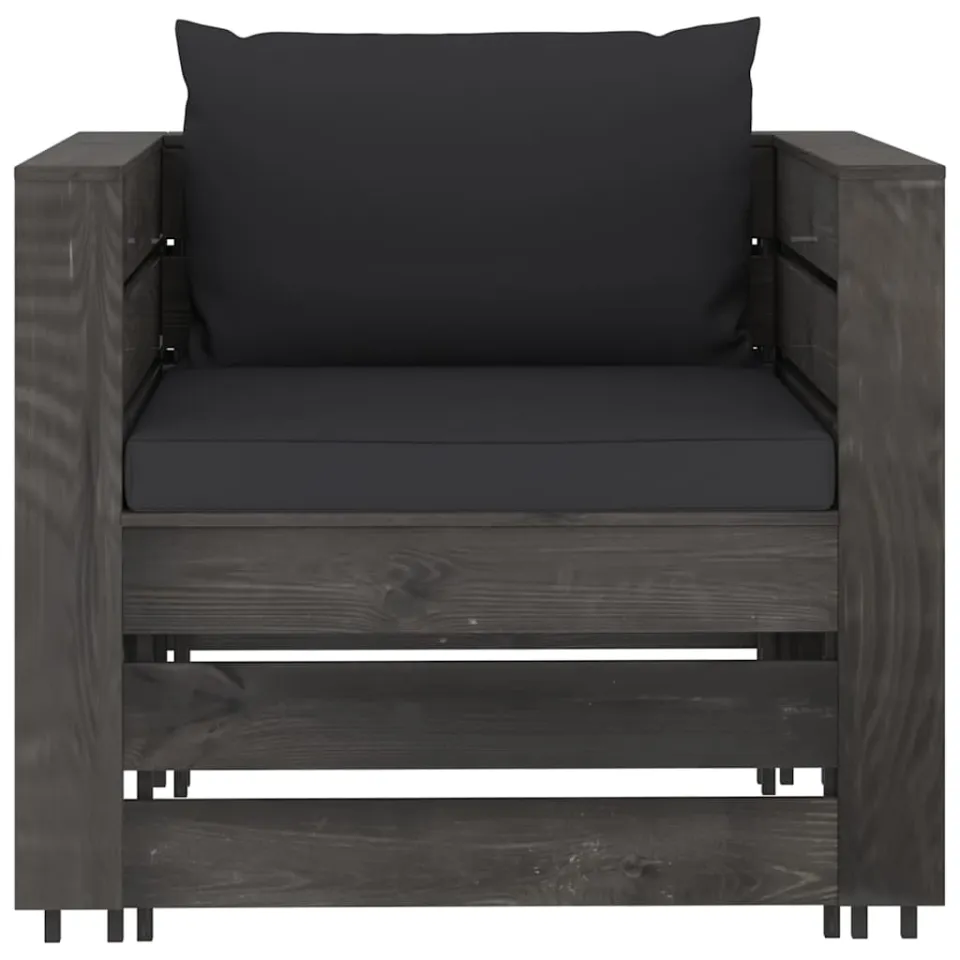 vidaXL 2-delige Loungeset met kussens grijs geïmpregneerd hout Zwart