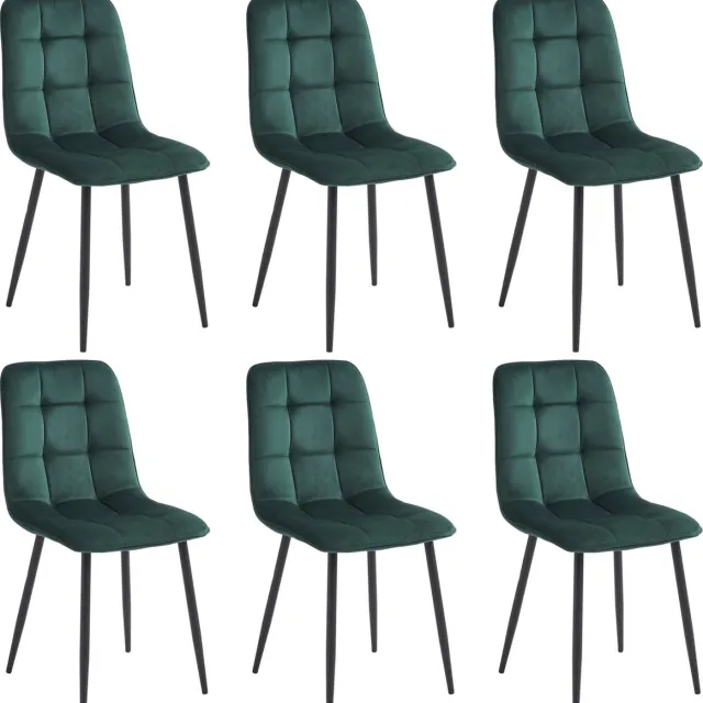 Colenis Ela Eetkamerstoel - Set Van 6 - Groen - Velvet - Design
