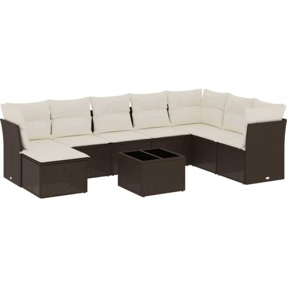 vidaXL 9-delige Loungeset met kussens poly rattan bruin, foto 3