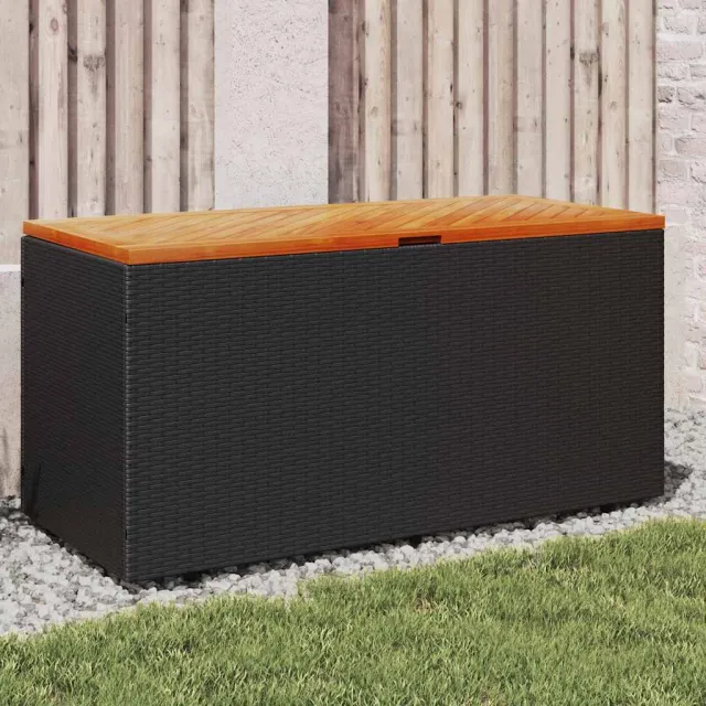vidaXL Tuinbox 110x50x54 cm poly rattan en acaciahout zwart, foto 2