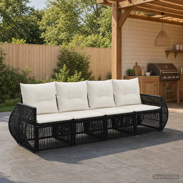 vidaXL Tuinbankenset 4 st 4-zits Zwart en Cream Wit poly rattan, foto 2