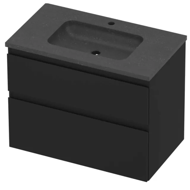 Proline Rollo Badmeubelset Hardsteen Elegant 1 Kraangat 80x46x62 cm Blue Stone Mat Zwart
