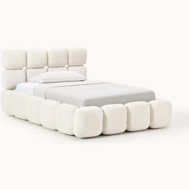 Westwing Collection Gestoffeerd eenpersoonsbed Tayla van teddy-bouclé met opbergruimte Wit