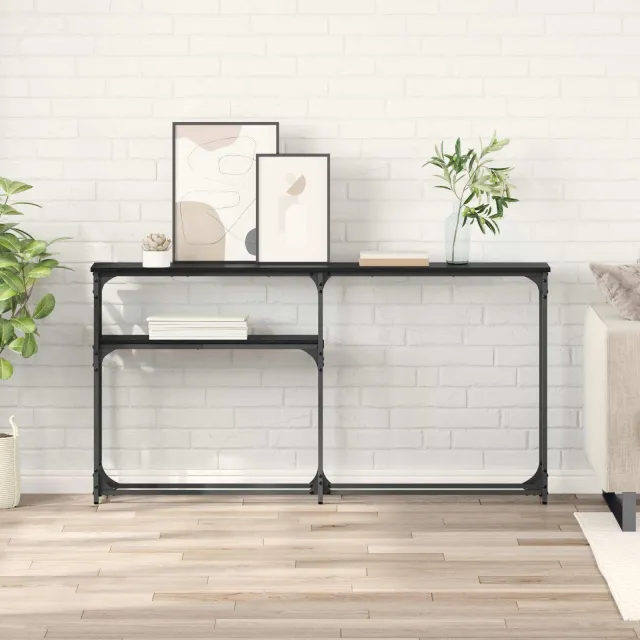 vidaXL Consoletafel Zwart Eiken 146 x 22,5 x 75 cm Bewerkt hout, foto 2