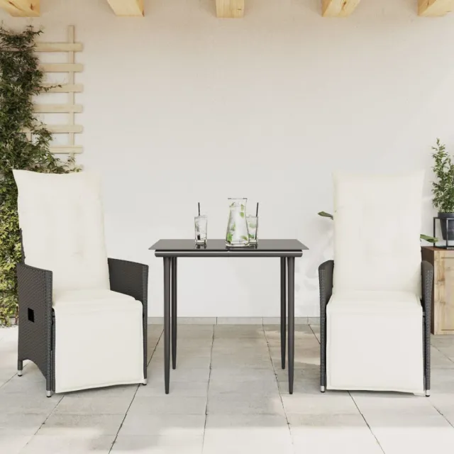 vidaXL Tuinstoelen 2 st verstelbaar met kussens poly rattan zwart