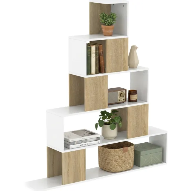 Lunpog Boekenkast - Geometrische boekenkast met vijf planken - Ruimteverdelende opbergkast - Wit