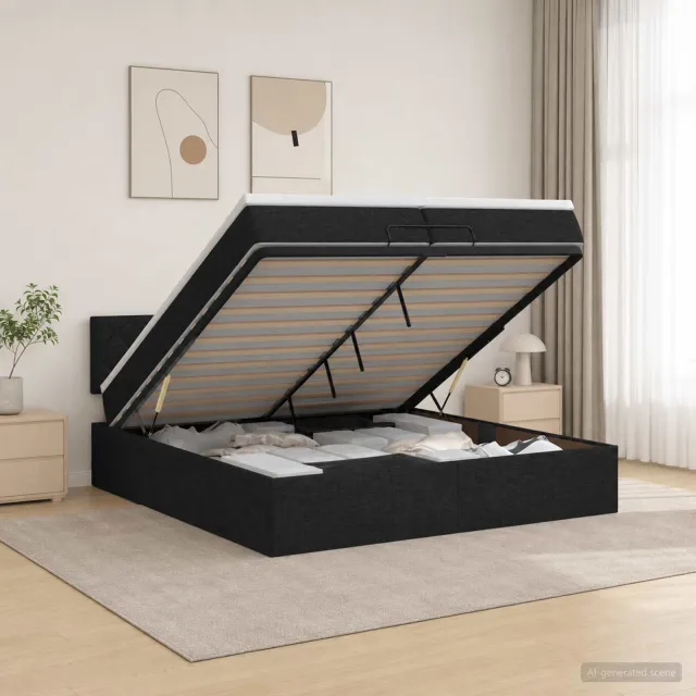 vidaXL Ottoman Bed met Matrassen en LED Zwart 200 x 200 cm Stof