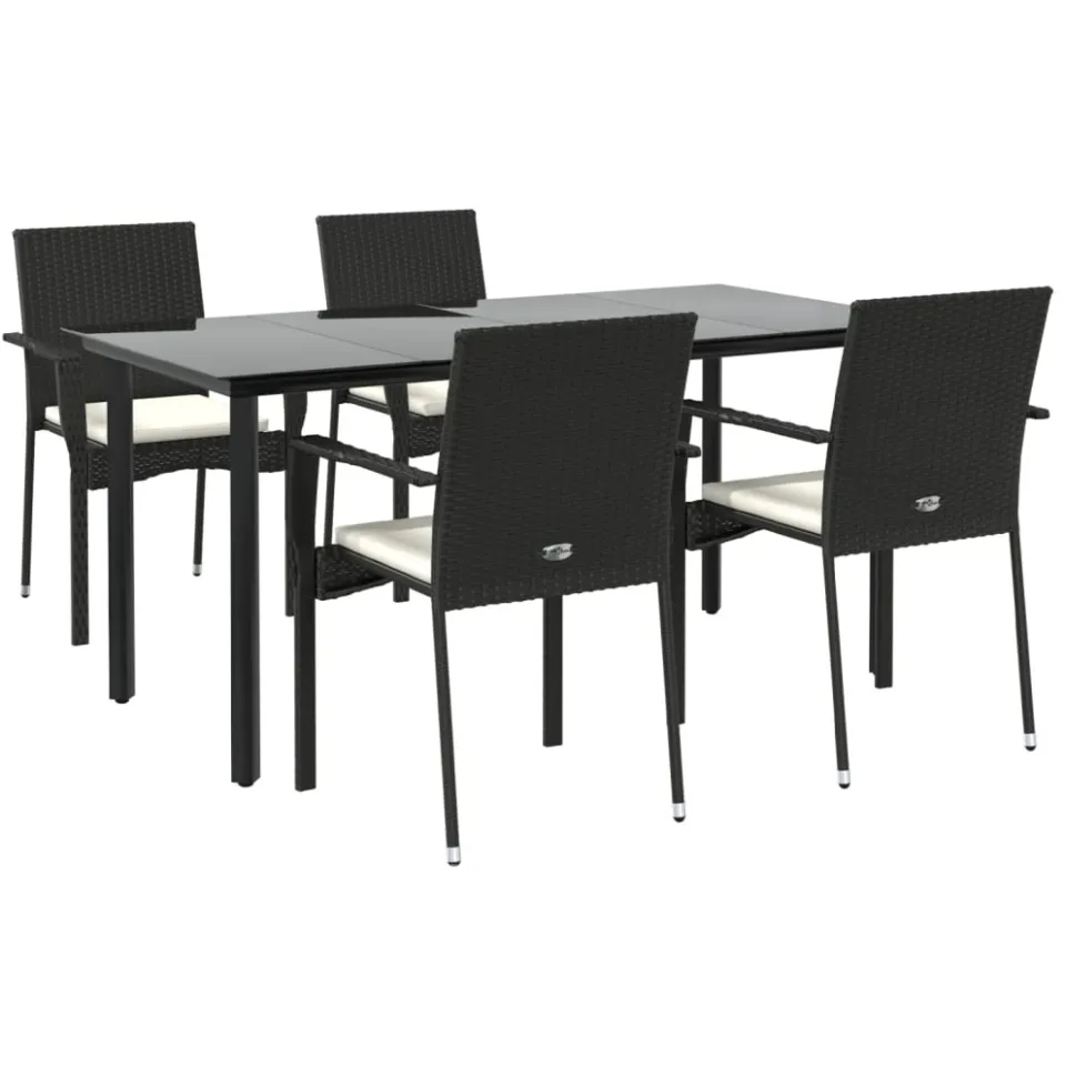 vidaXL 5-delige Tuinset met kussens poly rattan zwart