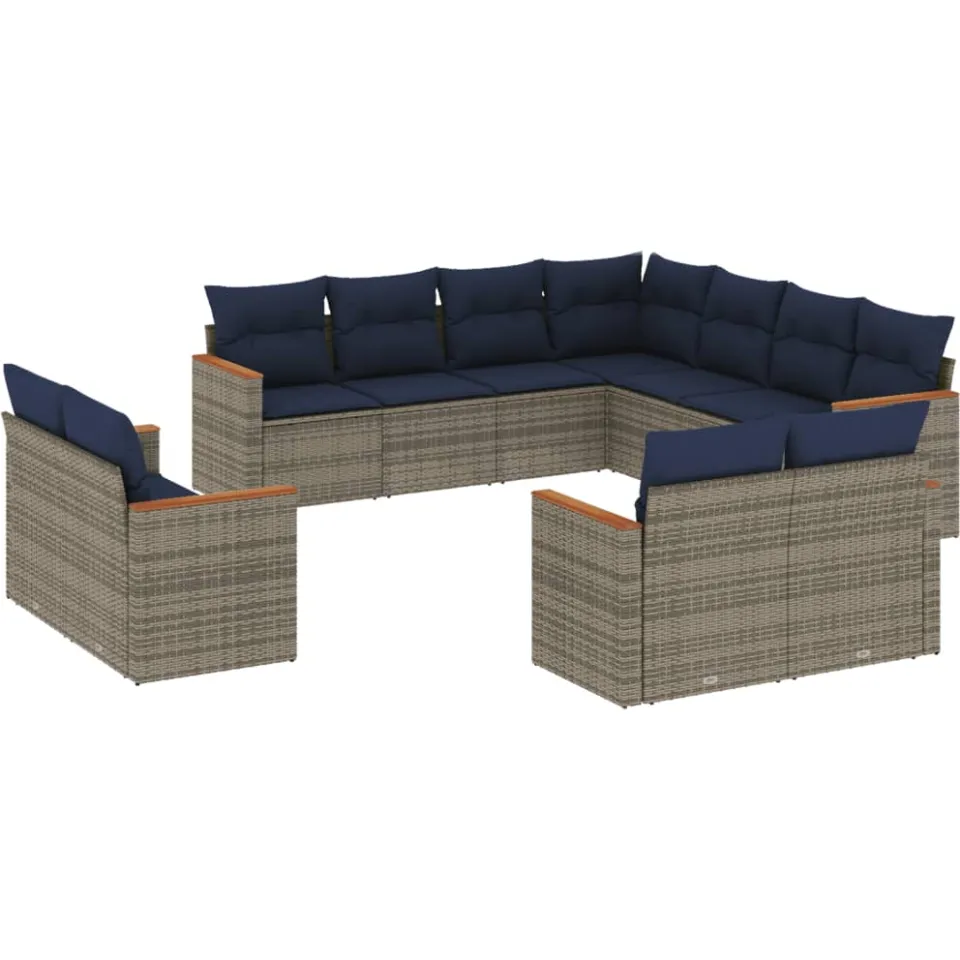 vidaXL 11-delige tuinbankset met kussens, grijs polyrotan, foto 3