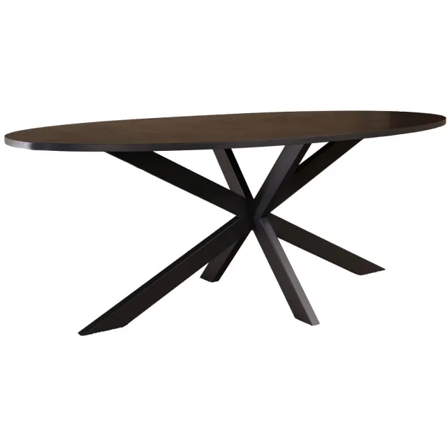 Lizzely Garden & Living Eettafel ovaal visgraat 210cm Obie zwart ovale tafel MDF eetkamertafel