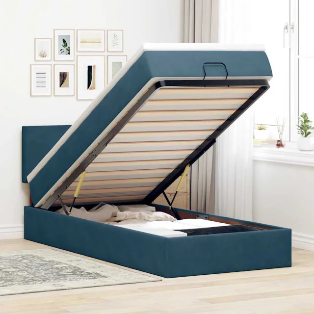 vidaXL Ottoman bed met matras 90x190cm fluweel donkerblauw blauw