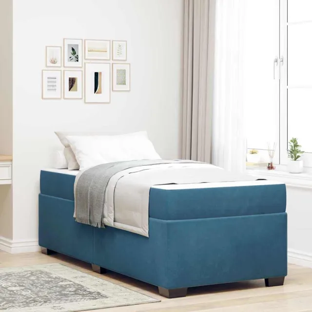 vidaXL Bedframe met matras Donkerblauw 90 x 200 cm Stof