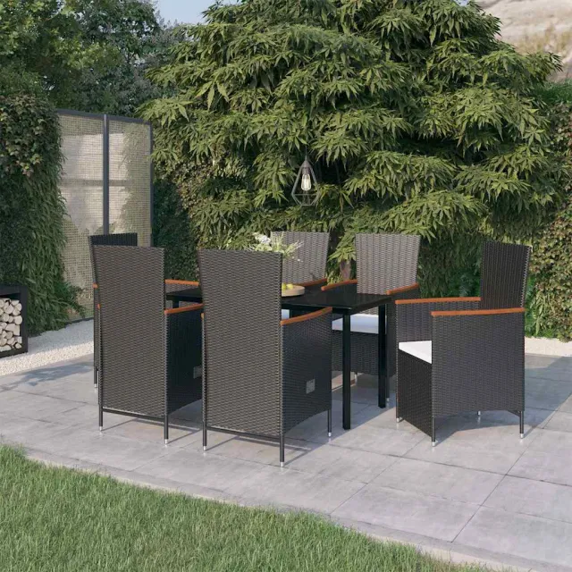 vidaXL 7-delige Tuinset met kussens zwart