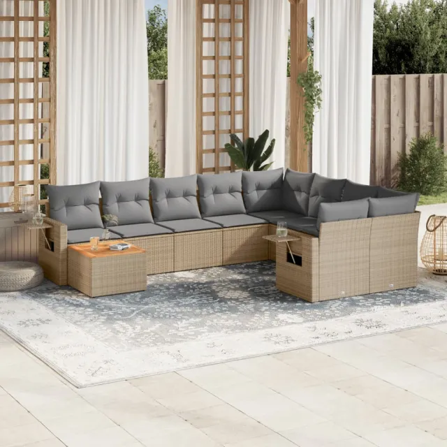 vidaXL 10-delige Loungeset met kussens poly rattan gemengd beige