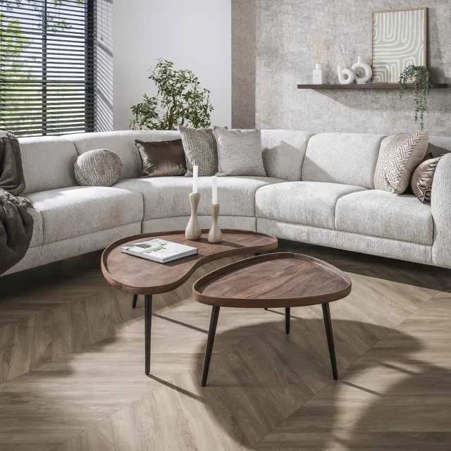 Dimehouse Salontafelset Kira Organisch Acaciahout Bruin Set van 2 - 103 x 55 x 37 cm - Hout - Japandi - Ovaal