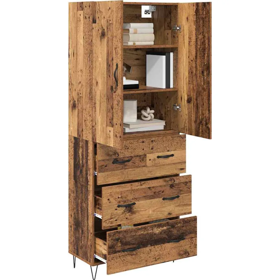 vidaXL Hoge kast 2 st Oudhout 69,5 x 34 x 180 cm Bewerkt hout Bruin
