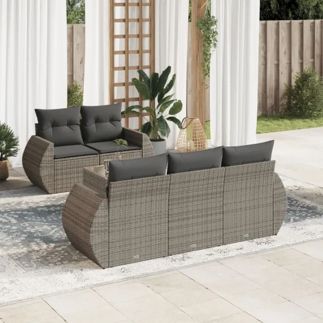 vidaXL 6-delige Loungeset met kussens poly rattan grijs, foto 2